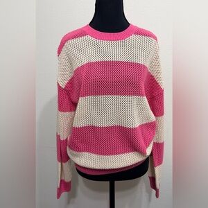 Volvo Pink and Cream Striped Cozy Crew Neck Women's Sweater
